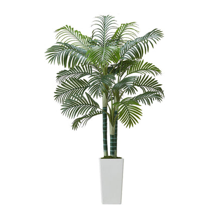 Artificial Areca Palm Tree 6 Ft, White Planter
