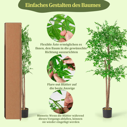 Artificial Bamboo Plant with Pot, 150 cm, 1020 Leaves