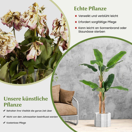 Artificial Banana Tree Banana Plant with 10 Leaves & Natural Trunk Green 165 cm