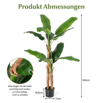 Artificial Banana Tree Banana Plant with 10 Leaves & Natural Trunk Green 165 cm