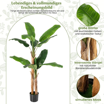 Artificial Banana Tree Banana Plant with 10 Leaves & Natural Trunk Green 165 cm