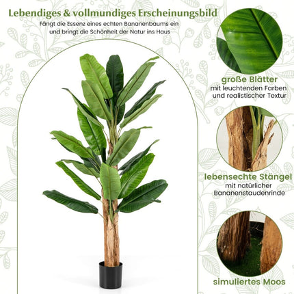 Artificial Banana Tree with 27 Leaves & Natural Trunk Banana Plant Artificial Plant 195 cm