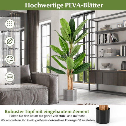 Artificial Banana Tree with 27 Leaves & Natural Trunk Banana Plant Artificial Plant 195 cm