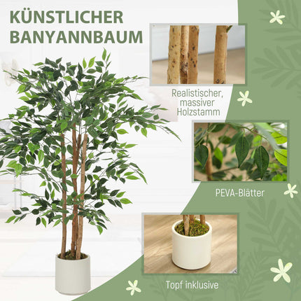 Artificial Banyan Tree 120 cm, Solid Wood Trunk