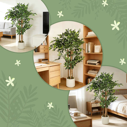 Artificial Banyan Tree 120 cm, Solid Wood Trunk