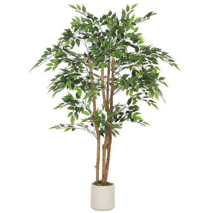 Artificial Banyan Tree 150 cm, Wood Trunk, White Pot
