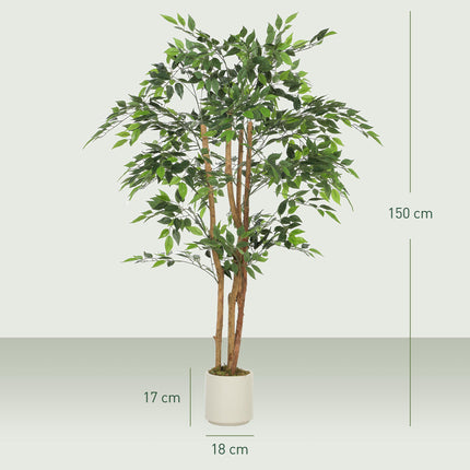 Artificial Banyan Tree 150 cm, Wood Trunk, White Pot