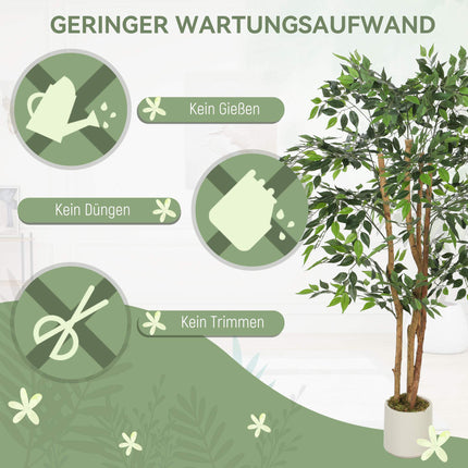 Artificial Banyan Tree 150 cm, Wood Trunk, White Pot
