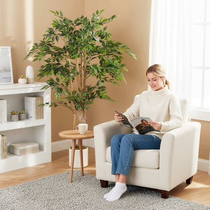Artificial Banyan Tree 150 cm, Wood Trunk, White Pot