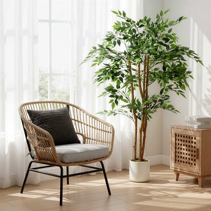 Artificial Banyan Tree 150 cm, Wood Trunk, White Pot