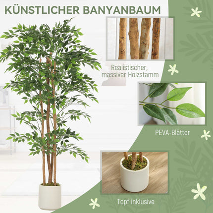 Artificial Banyan Tree with Wood Trunk, Pot, 180 cm
