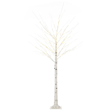Artificial Birch Tree with LED Lights, White Bark, 180cm