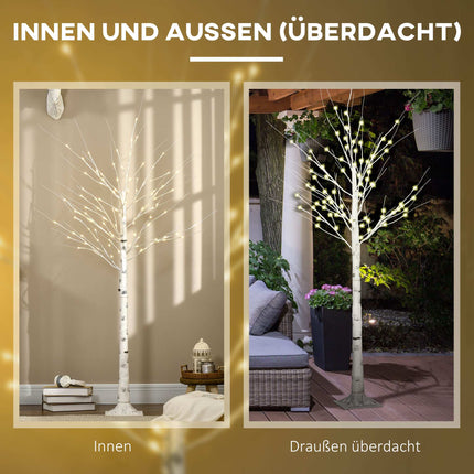 Artificial Birch Tree with LED Lights, White Bark, 180cm