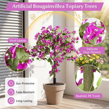 Artificial Bougainvillea Trees, 43.5" with Ground Spike, 2-Pack