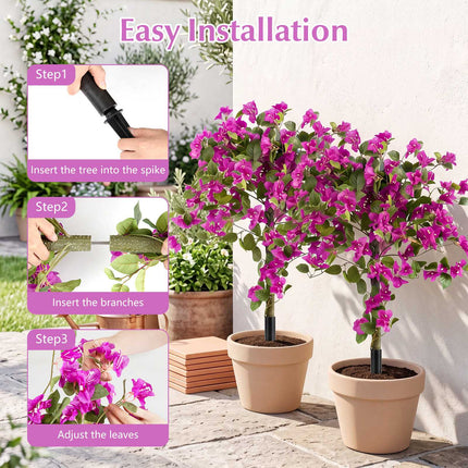 Artificial Bougainvillea Trees, 43.5" with Ground Spike, 2-Pack