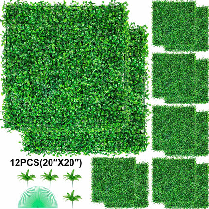 Artificial Boxwood Hedge Panels, 12-Pack 20x20 in