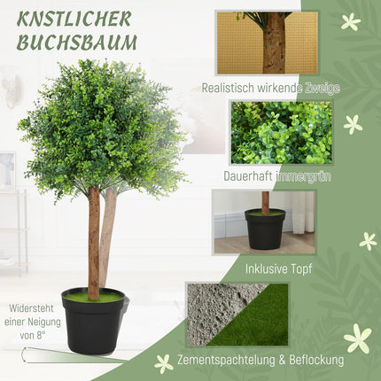 Artificial Boxwood Plant, 90cm, UV-Resistant, Potted