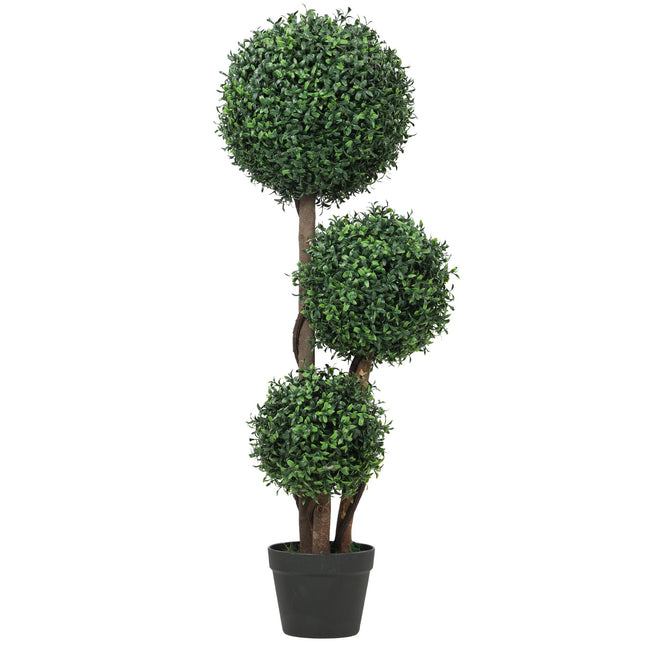 Artificial Boxwood Topiary, Triple Ball Design, 100 cm, Green