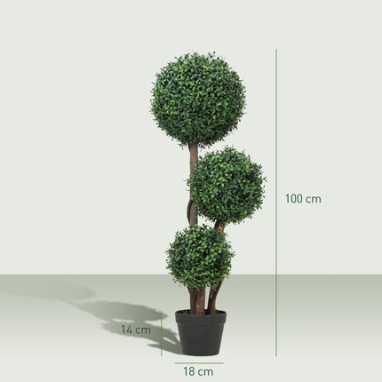 Artificial Boxwood Topiary, Triple Ball Design, 100 cm, Green