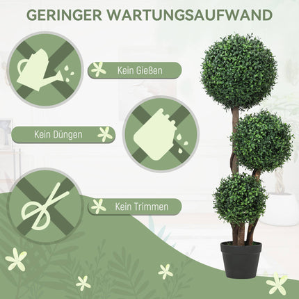 Artificial Boxwood Topiary, Triple Ball Design, 100 cm, Green