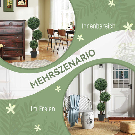 Artificial Boxwood Topiary, Triple Ball Design, 100 cm, Green