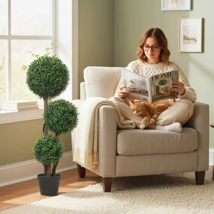 Artificial Boxwood Topiary, Triple Ball Design, 100 cm, Green