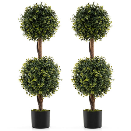 Artificial Boxwood Trees with Pot, 90cm, Set of 2