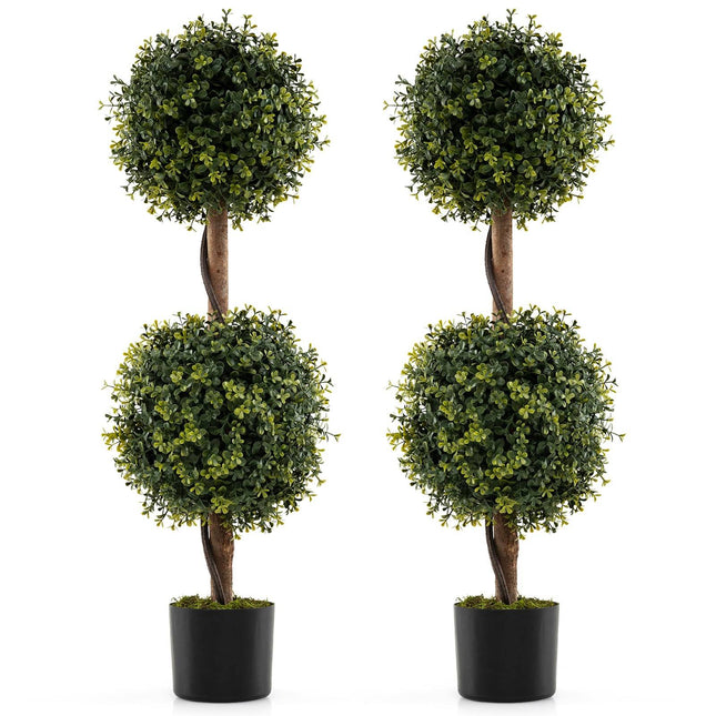 Artificial Boxwood Trees with Pot, 90cm, Set of 2