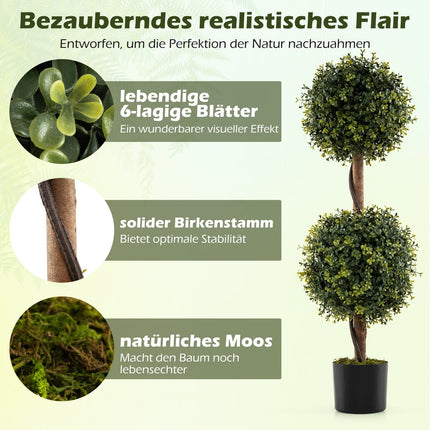 Artificial Boxwood Trees with Pot, 90cm, Set of 2