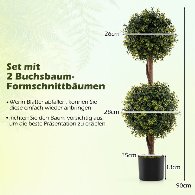 Artificial Boxwood Trees with Pot, 90cm, Set of 2