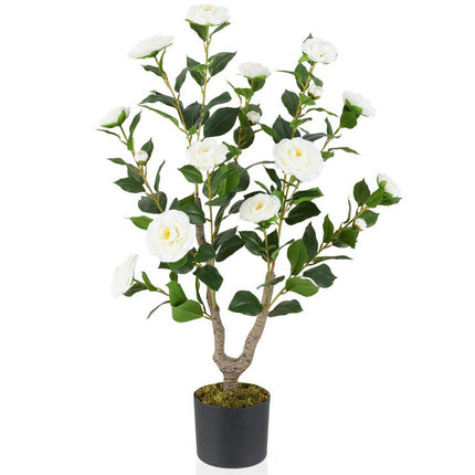 Artificial Camellia Tree, 90 cm, White Flowers, Potted