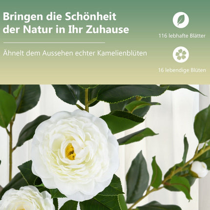 Artificial Camellia Tree, 90 cm, White Flowers, Potted