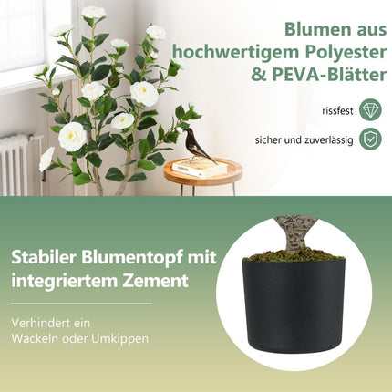 Artificial Camellia Tree, 90 cm, White Flowers, Potted