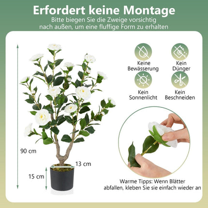 Artificial Camellia Tree, 90 cm, White Flowers, Potted