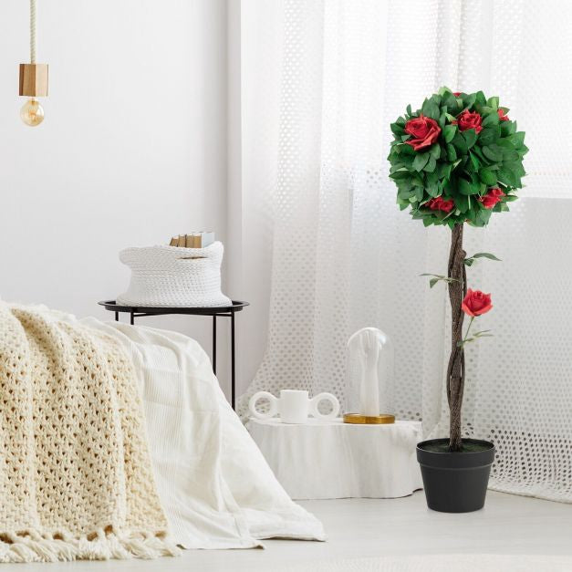 Artificial Camellia Tree 92cm, 12 Red Flowers, Potted