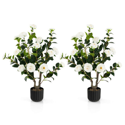 Artificial Camellia Tree, 95 cm, Silk Flowers, Cement Pot