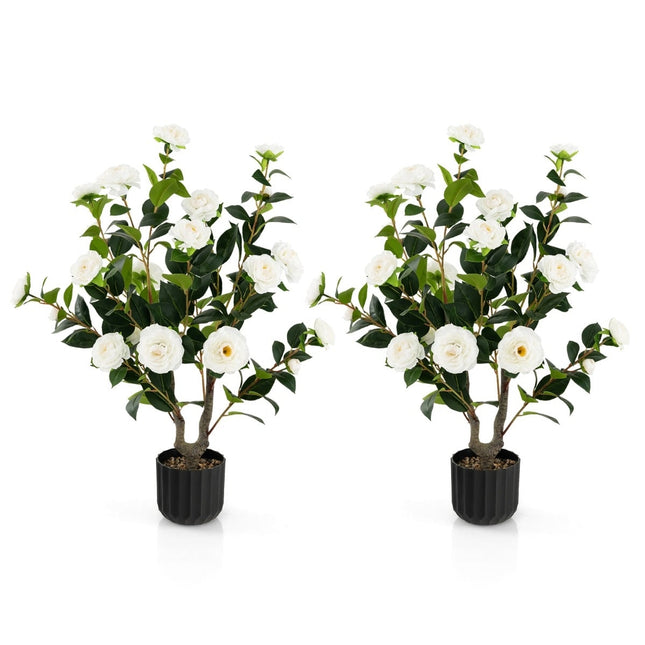 Artificial Camellia Tree, 95 cm, Silk Flowers, Cement Pot