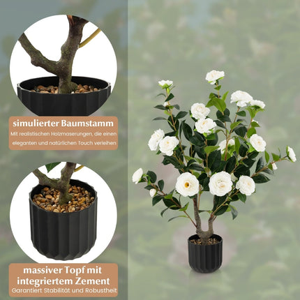 Artificial Camellia Tree, 95 cm, Silk Flowers, Cement Pot