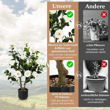 Artificial Camellia Tree, 95 cm, Silk Flowers, Cement Pot