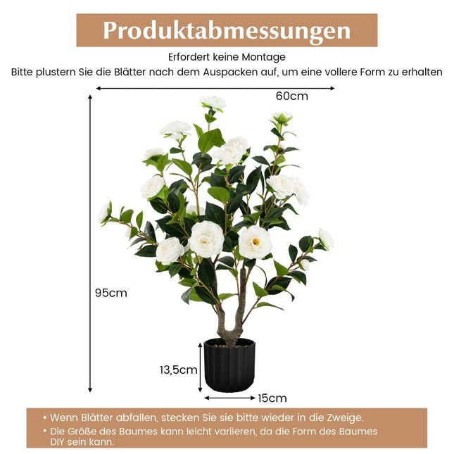 Artificial Camellia Tree, 95 cm, Silk Flowers, Cement Pot