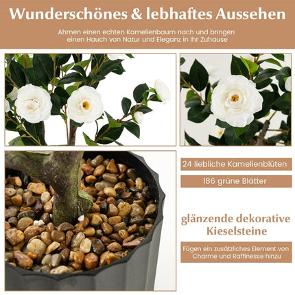 Artificial Camellia Tree, 95 cm, Silk Flowers, Cement Pot