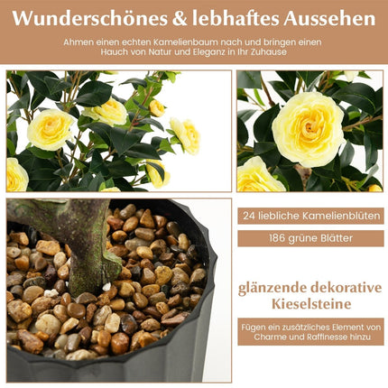 Artificial Camellia Tree, 95 cm, Yellow, Cement Pot