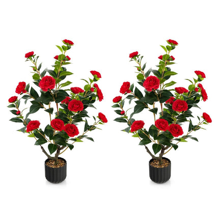 Artificial Camellia Tree 95cm with Red Silk Flowers