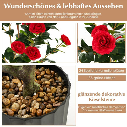 Artificial Camellia Tree 95cm with Red Silk Flowers