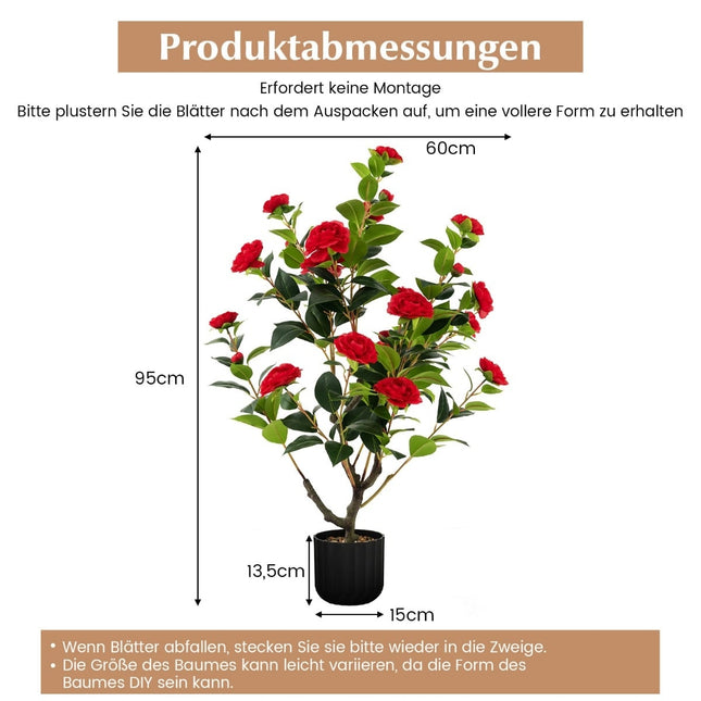 Artificial Camellia Tree 95cm with Red Silk Flowers
