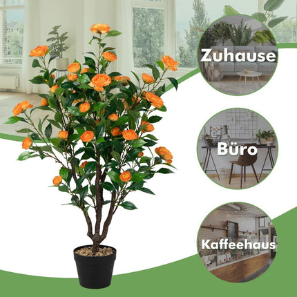 Artificial Camellia Tree Fake Flowering Camellia Plant Green + Yellow
