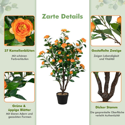 Artificial Camellia Tree Fake Flowering Camellia Plant Green + Yellow