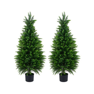 Artificial Cedar Trees 120 cm in Pot, Set of 2, Cement-Filled Base, Green