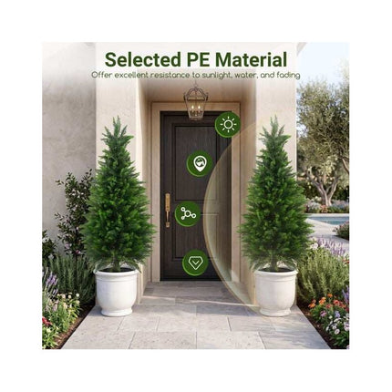 Artificial Cedar Trees 120 cm in Pot, Set of 2, Cement-Filled Base, Green