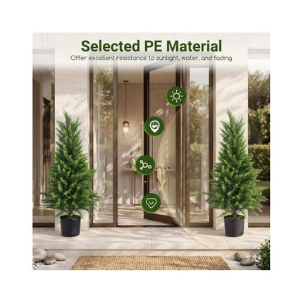 Artificial Cedar Trees 90 cm in Pot, Set of 2, Cement-Filled Base, Green